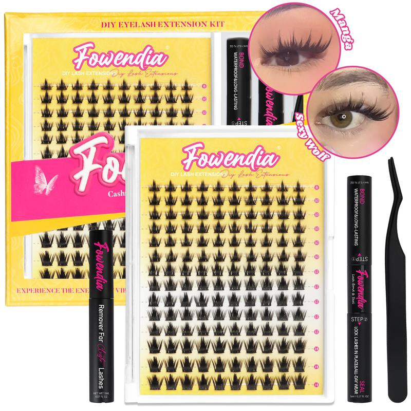 Fowendia Lash Clusters | Manga DIY Extension Kit 🌸 | Ultra-Thin Bands + Bond, Seal & Remover ✨