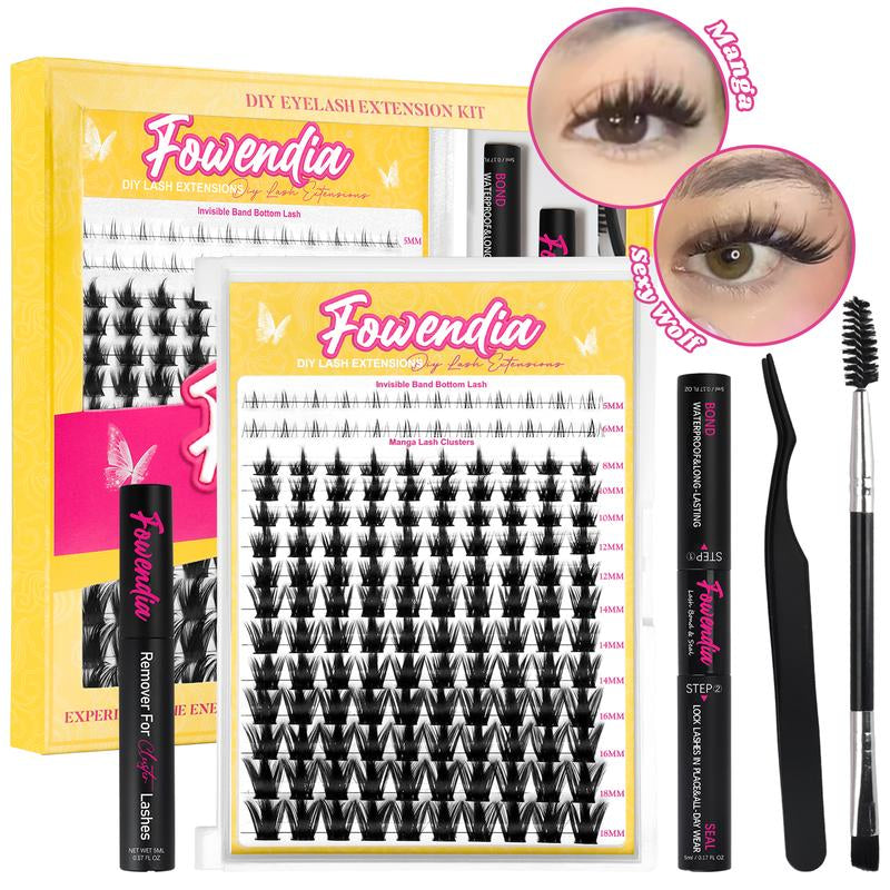 Fowendia Lash Clusters | Manga DIY Extension Kit 🌸 | Ultra-Thin Bands + Bond, Seal & Remover ✨