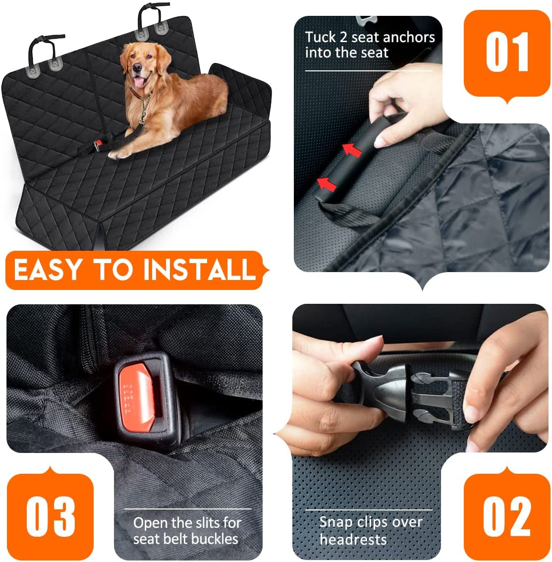 Luxury Dog Car Seat Cover | Waterproof, Non-Slip Back Seat Protector 🚗 | Fits Cars, Trucks & SUVs 🖤