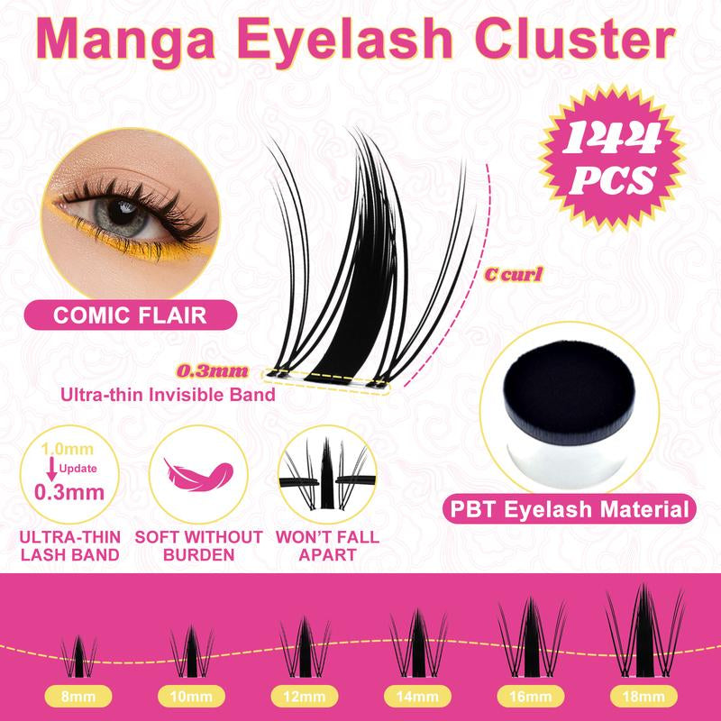 Fowendia Lash Clusters | Manga DIY Extension Kit 🌸 | Ultra-Thin Bands + Bond, Seal & Remover ✨