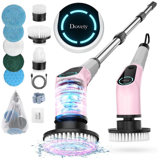 Dovety Electric Spin Scrubber | Cordless Cleaning Brush 🧼 | 4 Brush Heads, Adjustable Extension Handle & 2 Speeds 🚿🏡