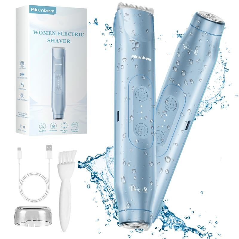 Akunbem Bikini Trimmer for Women | 2-in-1 Electric Shaver & Razor ⚡ | Rechargeable, Waterproof, Dual Heads 💎
