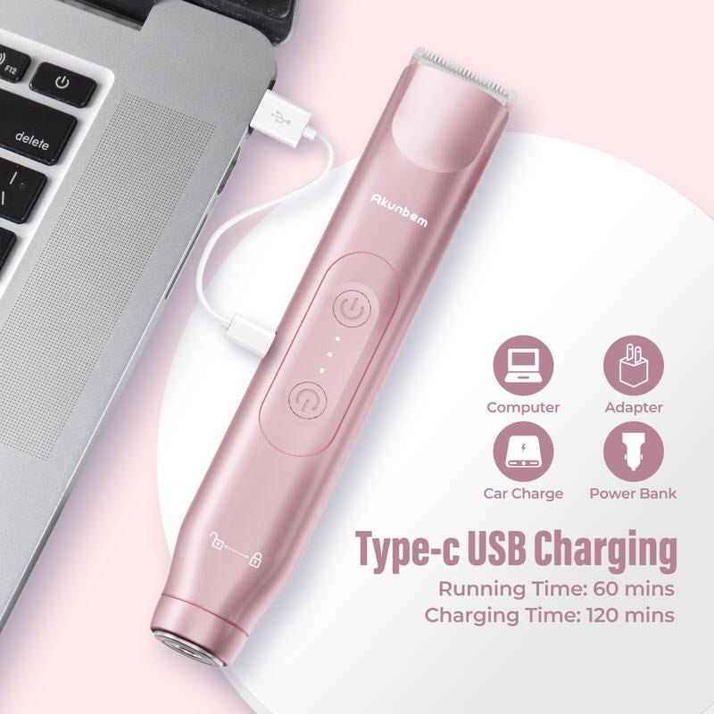 Akunbem Bikini Trimmer for Women | 2-in-1 Electric Shaver & Razor ⚡ | Rechargeable, Waterproof, Dual Heads 💎