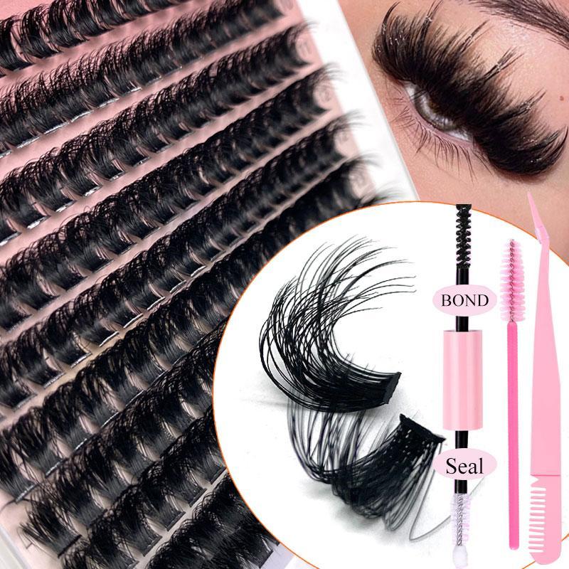 5D D Curl False Eyelash Set | Thick Cluster Lashes with Glue, Brush & Applicator 💎 | Mixed Length Extensions 