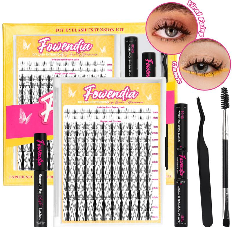 Fowendia Lash Clusters | Manga DIY Extension Kit 🌸 | Ultra-Thin Bands + Bond, Seal & Remover ✨