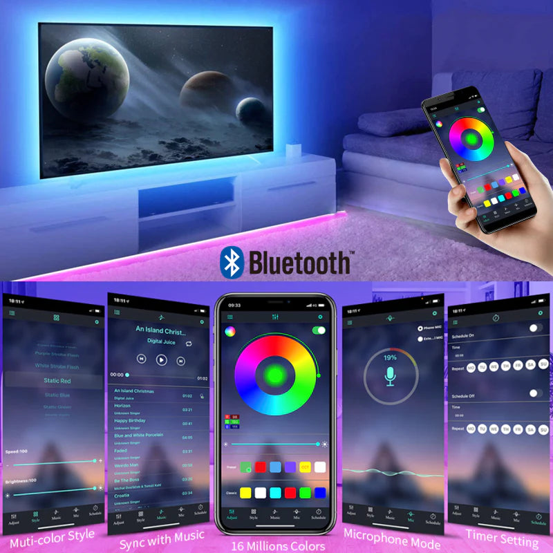RGB LED Strip 5050 | Bluetooth Mood Lighting 📱 | USB Powered Flexible Tape 💡 for Room & TV 🎬