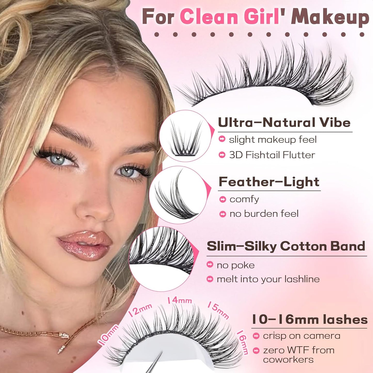 Wispy Eyelash Clusters | 300 Pcs Natural DIY Extensions ✨ | 10–16mm C Curl Individual Lashes 💎