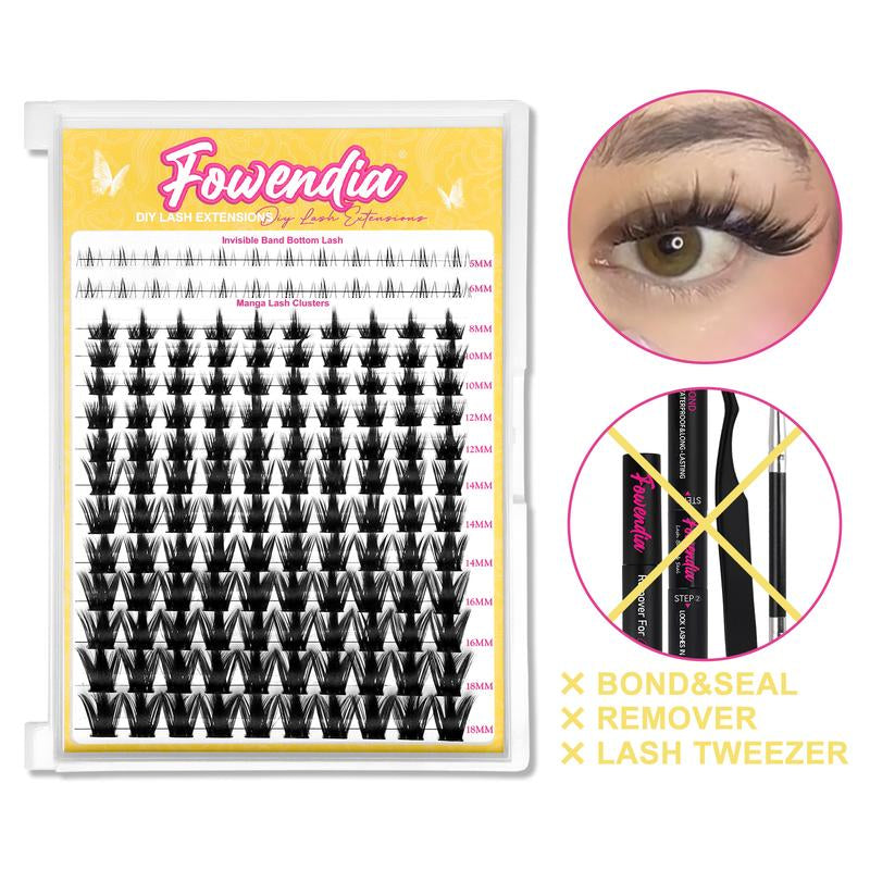Fowendia Lash Clusters | Manga DIY Extension Kit 🌸 | Ultra-Thin Bands + Bond, Seal & Remover ✨