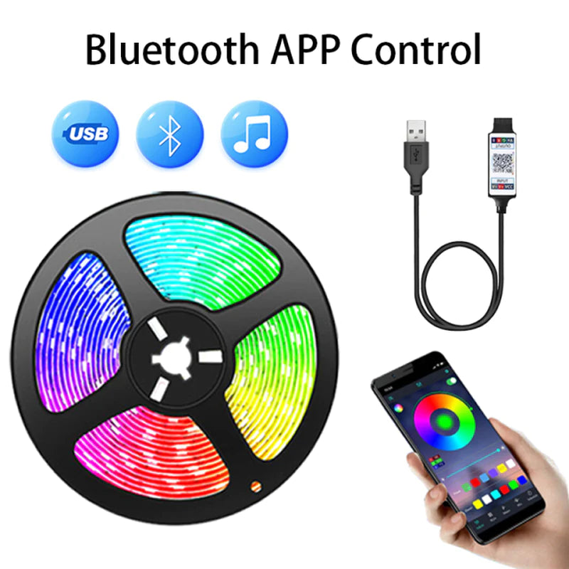 RGB LED Strip 5050 | Bluetooth Mood Lighting 📱 | USB Powered Flexible Tape 💡 for Room & TV 🎬