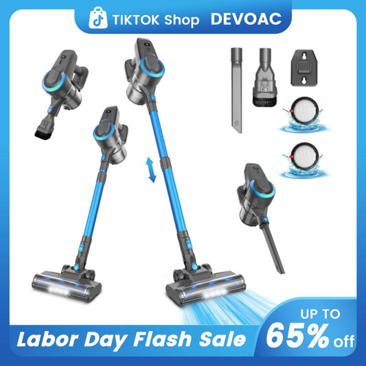 [Labordaysale] Devoac Cordless Vacuum Cleaner 🌀 | 8-in-1 Lightweight Stick Vacuum 🔋 | 40 Mins Runtime ⏱️ | Powerful Suction for Hardwood Floors, Carpets, Cars & Pet Hair 🐾