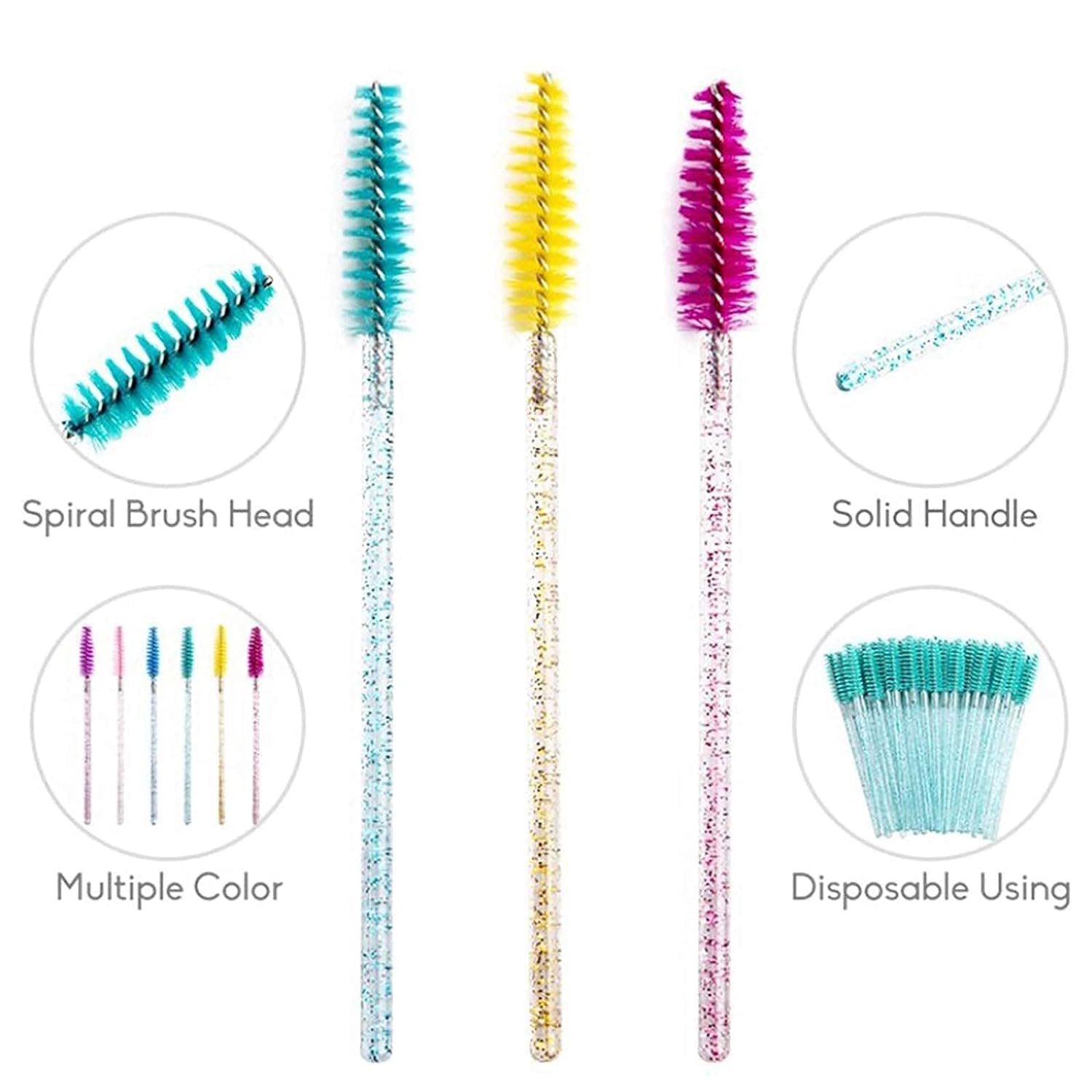 I-Lash 100 Pcs Crystal Eyelash Brushes | Disposable Mascara Wands & Lash Applicators ✨ | Crystal Blue 