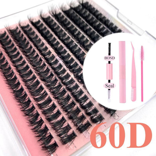 5D D Curl False Eyelash Set | Thick Cluster Lashes with Glue, Brush & Applicator 💎 | Mixed Length Extensions 