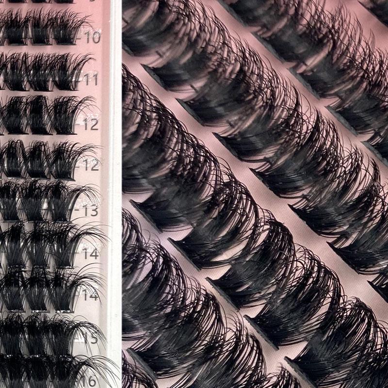5D D Curl False Eyelash Set | Thick Cluster Lashes with Glue, Brush & Applicator 💎 | Mixed Length Extensions 