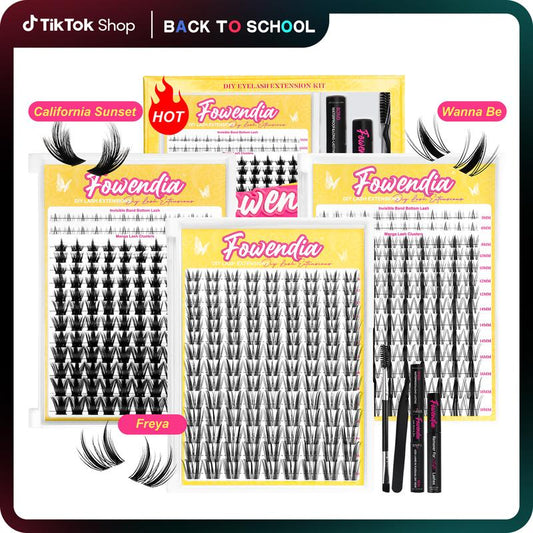 Fowendia Lash Clusters | Manga DIY Extension Kit 🌸 | Ultra-Thin Bands + Bond, Seal & Remover ✨