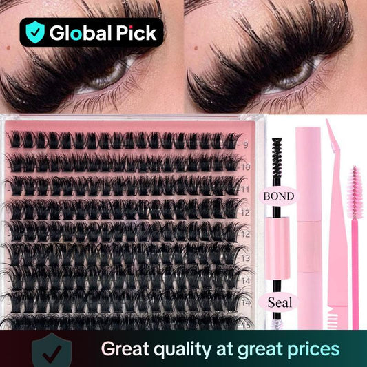 5D D Curl False Eyelash Set | Thick Cluster Lashes with Glue, Brush & Applicator 💎 | Mixed Length Extensions 