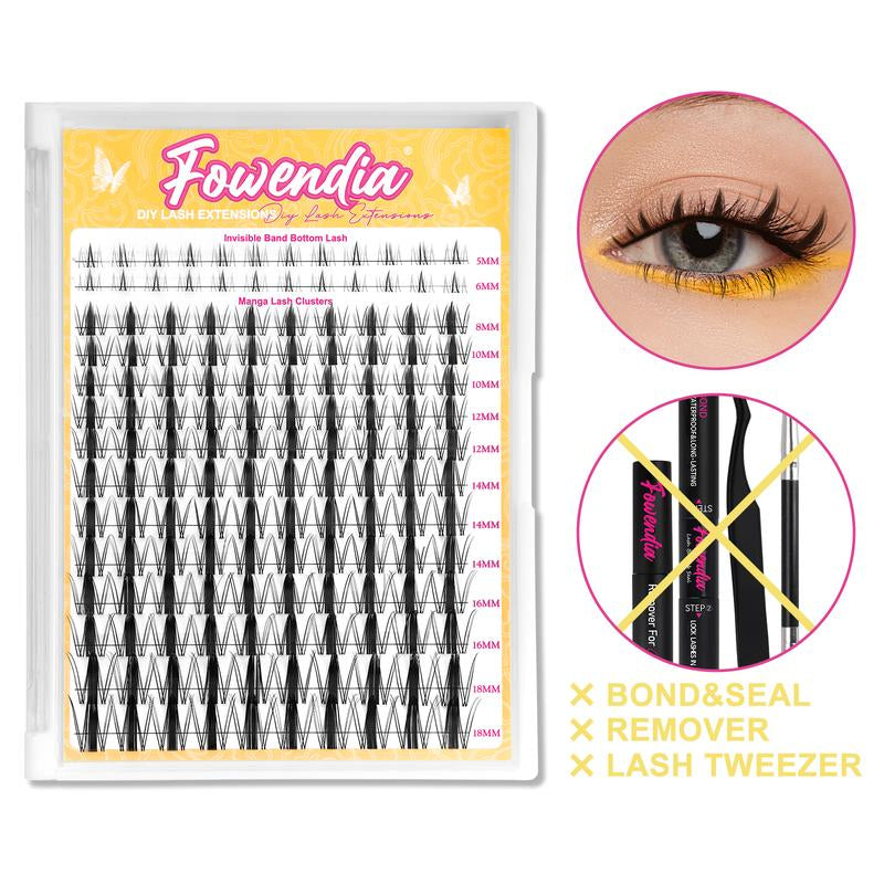 Fowendia Lash Clusters | Manga DIY Extension Kit 🌸 | Ultra-Thin Bands + Bond, Seal & Remover ✨