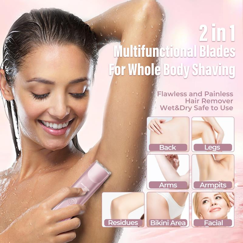 Akunbem Bikini Trimmer for Women | 2-in-1 Electric Shaver & Razor ⚡ | Rechargeable, Waterproof, Dual Heads 💎
