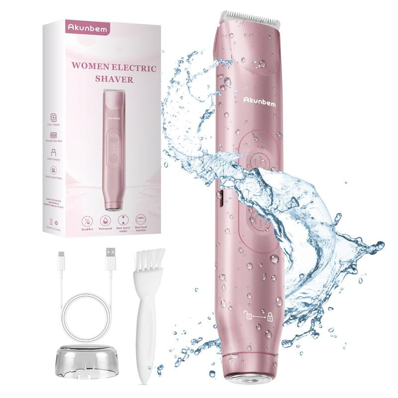 Akunbem Bikini Trimmer for Women | 2-in-1 Electric Shaver & Razor ⚡ | Rechargeable, Waterproof, Dual Heads 💎