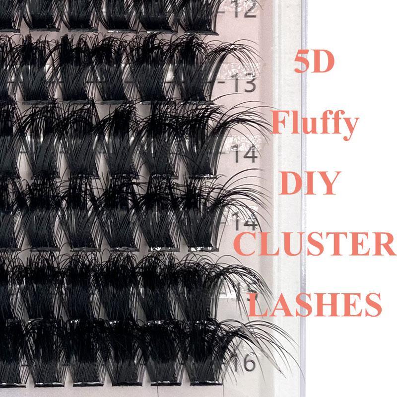 5D D Curl False Eyelash Set | Thick Cluster Lashes with Glue, Brush & Applicator 💎 | Mixed Length Extensions 